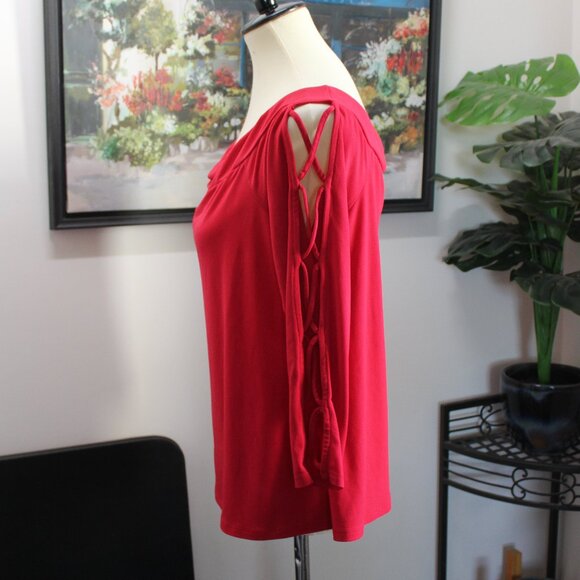 Bold Elements XXL Bright Red Cut-Out Arm Blouse Top Long Sleeve - Picture 6 of 11